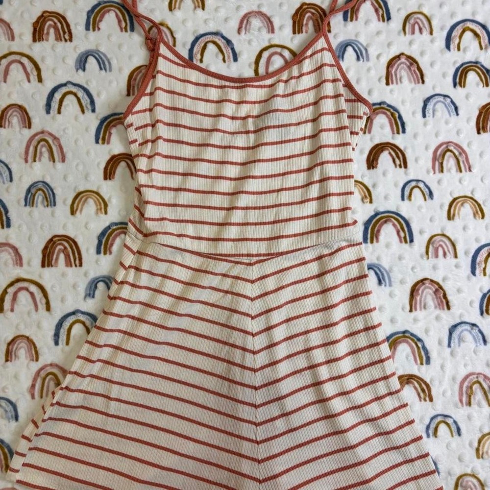Forever 21 Womens Cream Coral Striped Ribbed Knit Romper Small